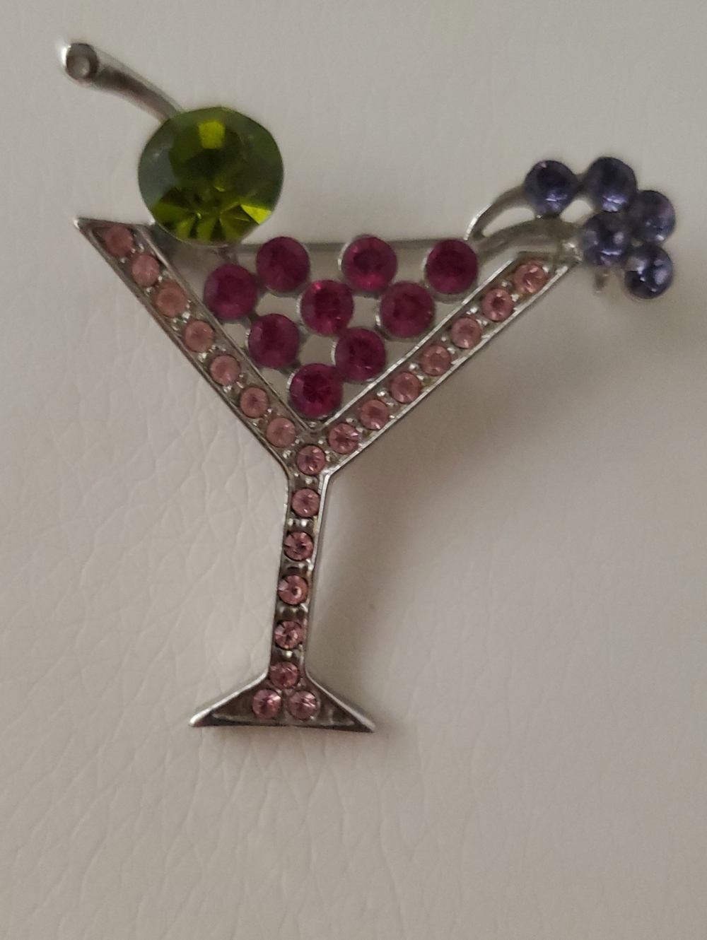 Crystal Martini Glass Brooch - Pink, Green & Purple